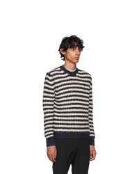 Prada Off White And Navy Alpaca Striped Sweater
