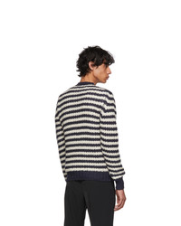 Prada Off White And Navy Alpaca Striped Sweater