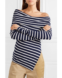 Monse One Shoulder Asymmetric Striped Stretch Jersey Sweater