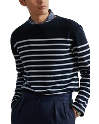 Ralph Lauren Purple Label Polo Stripe French Terry Crewneck Sweater In Navy Multi Stripe At Nordstrom