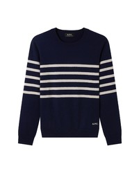 A.P.C. Pull Maceo Stripe Crewneck Cashmere Cotton Blend Sweater