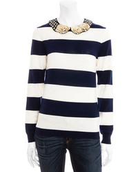 Gryphon Rugby Stripe Sweater With Embellished Collar