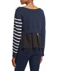 3.1 Phillip Lim Sailor Stripe Pullover Sweater W Silk Back Navy