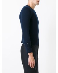 Thom Browne Short Crewneck Pullover With 4 Bar Stripe In Navy Blue Cashmere