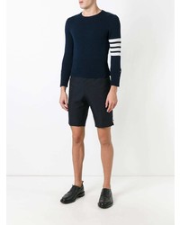 Thom Browne Short Crewneck Pullover With 4 Bar Stripe In Navy Blue Cashmere