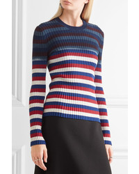 Maison Margiela Striped Ribbed Cotton Sweater Navy
