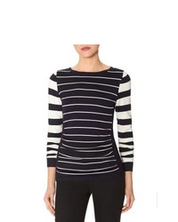The Limited Striped Shirred Front Sweater Navy L
