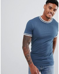 ASOS DESIGN Muscle Fit Ribbed T Shirt With Tipping