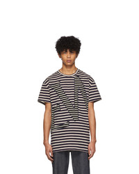 Loewe Navy And Off White Striped Logo T Shirt