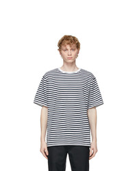 Nanamica Navy And White Jersey Striped T Shirt