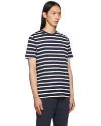 Sunspel Navy Off White Stripe Classic T Shirt