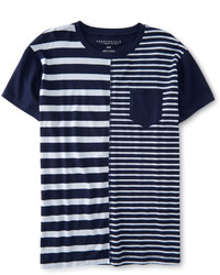 Aeropostale Ropostale Stripe Mix Pocket Tee Shirt Classic Navy