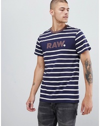 G Star Stripe Logo T Shirt In Blue And White