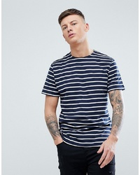 Pull&Bear Stripe T Shirt In Navy And White And White