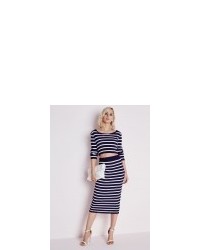 Missguided Striped Long Sleeve Rib Cropped Jumper Navy