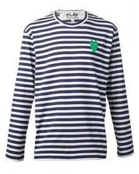 Navy and White Horizontal Striped Long Sleeve T-Shirt