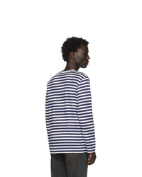 Comme Des Garcons Play Navy And White Striped Heart Patch T Shirt