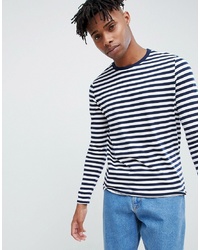 ASOS DESIGN Stripe Long Sleeve T Shirt In Navy And White