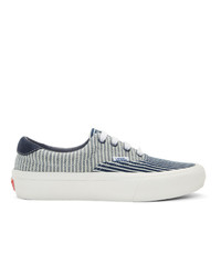 Navy and White Horizontal Striped Low Top Sneakers