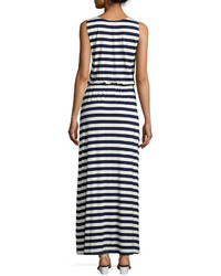 Neiman Marcus Striped Maxi Dress W Embroidery Navywhite
