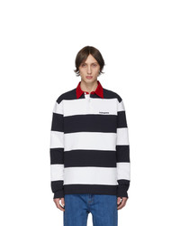 Navy and White Horizontal Striped Polo Neck Sweater
