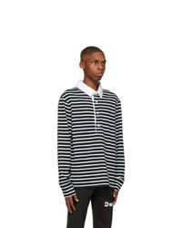 Daniel W. Fletcher Navy And White Striped Rugby Long Sleeve Polo