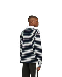 Daniel W. Fletcher Navy And White Striped Rugby Long Sleeve Polo