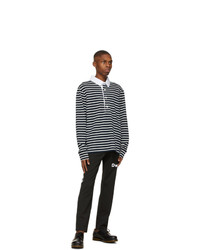 Daniel W. Fletcher Navy And White Striped Rugby Long Sleeve Polo