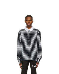 Daniel W. Fletcher Navy And White Striped Rugby Long Sleeve Polo
