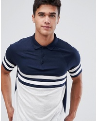 ASOS DESIGN Polo Shirt With Contrast Body And Sleeve Panels In Interest Fabric In Navy