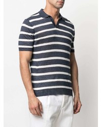 Tagliatore Stripe Pattern Linen Polo Shirt