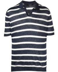 Tagliatore Stripe Pattern Linen Polo Shirt