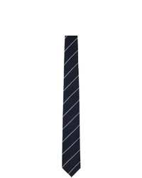 Navy and White Horizontal Striped Silk Tie