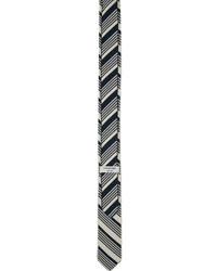 Thom Browne Navy White Silk Jacquard Knit Repp Stripe Tie