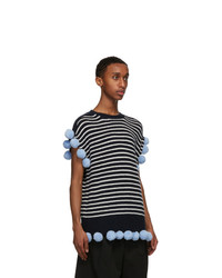 JW Anderson Navy And Off White Wool Pom Pom Sleeveless Sweater