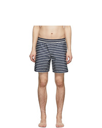 Navy and White Horizontal Striped Swim Shorts
