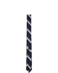 Thom Browne Navy Silk Stripe Classic Tie