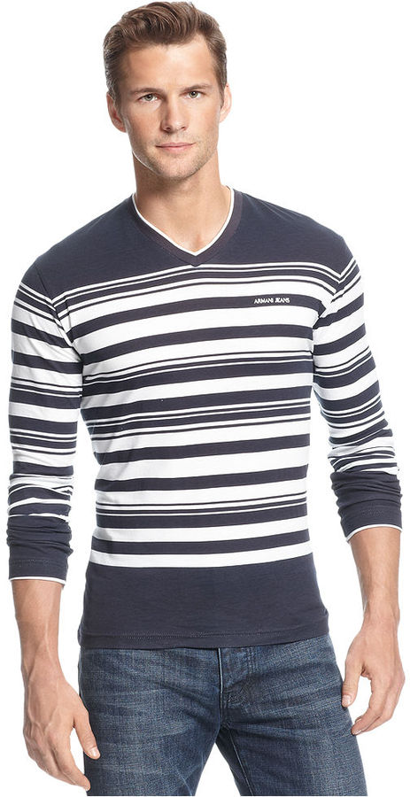 Armani Jeans Shirt Striped V Neck Extra Slim Fit | Where to buy & how ...