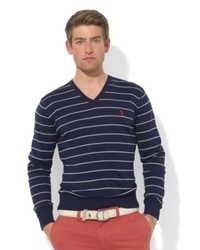Ralph Lauren Polo Sweater Striped V Neck Pima Cotton Sweater