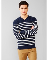 Gap Stripe Slub V Neck Sweater