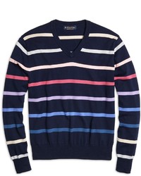 Brooks Brothers Supima Cotton Stripe V Neck Sweater
