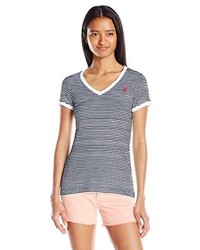U.S. Polo Assn. Juniors Lace Trim Thin Stripe V Neck T Shirt