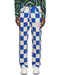 Kid Super Blue Off White Check Trousers