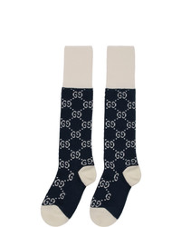 Gucci Navy And White Gg Supreme Long Socks
