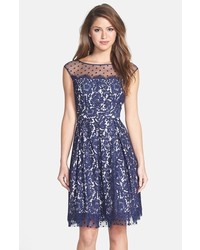 Navy and White Lace Fit and Flare Dress