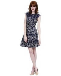 Kay Unger Fit And Flare Lace Dress In Navy