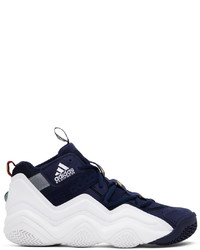 Navy and White Leather High Top Sneakers