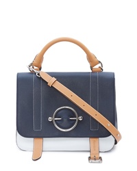 Navy and White Leather Satchel Bag