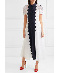 Valentino Paneled Broderie Anglaise Cotton Blend And Silk Midi Dress