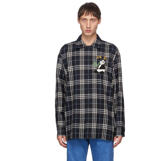 Doublet Navy Check Puppet Animal Shirt, $413 | SSENSE | Lookastic